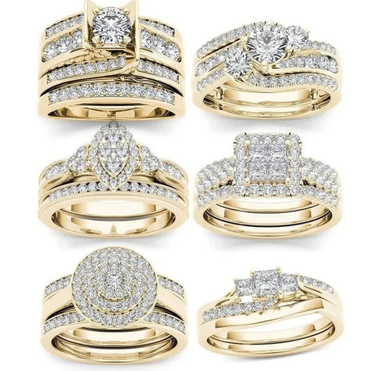 6 Delicate 2-3 Pieces/Set Women's Shiny White Zircon Ring Set Anniversary Christmas Gift Engagement Bride Wedding Jewelry Ring Size 6-10