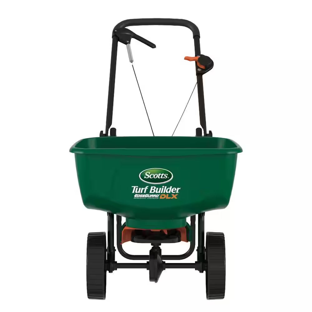 Turf Builder Edgeguard DLX Push Broadcast Spreader Holds up to 15,000 Sq.Ft. for Seed, Fertilizer, Salt, Ice Melt