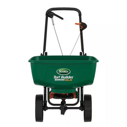 Turf Builder Edgeguard DLX Push Broadcast Spreader Holds up to 15,000 Sq.Ft. for Seed, Fertilizer, Salt, Ice Melt