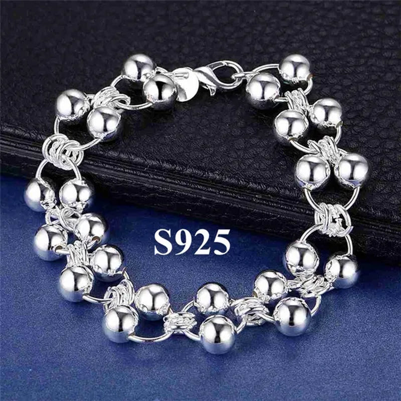New 925 Sterling Silver Bracelets for Women's Beads Chain Fashion Classic Wedding Party Christmas Gifts Fine Jewelry