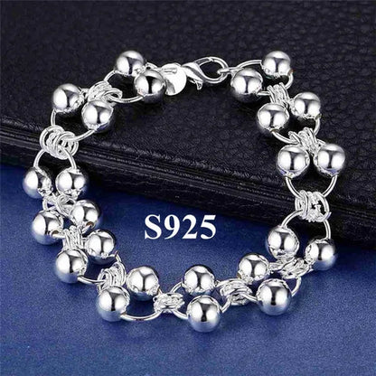New 925 Sterling Silver Bracelets for Women's Beads Chain Fashion Classic Wedding Party Christmas Gifts Fine Jewelry