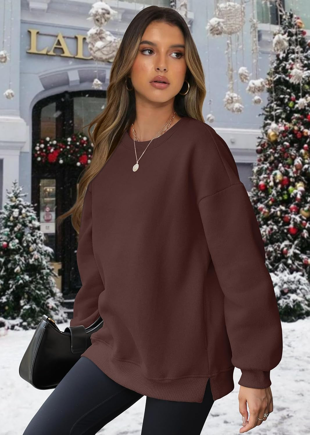 Womens Oversized Sweatshirts Crewneck Long Sleeve Tops Fleece Pullover Fall Fashion Clothes with Pocket