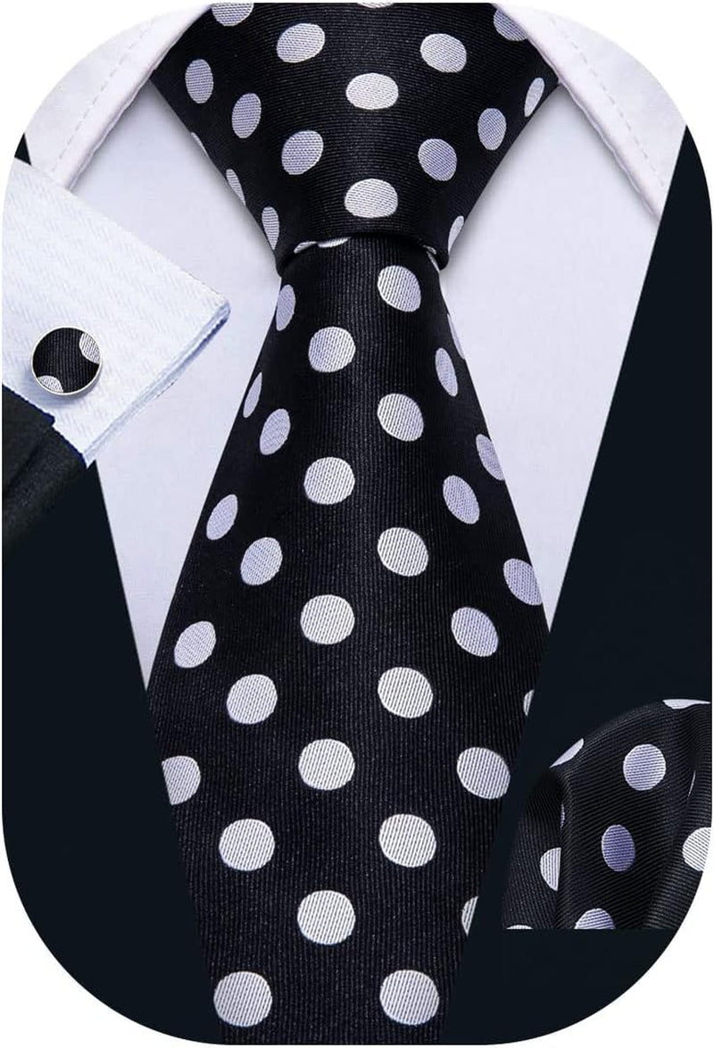 Men'S Tie Set Polka Dot Handkerchief Cufflinks Plaid Fashion Neckties Wedding Business