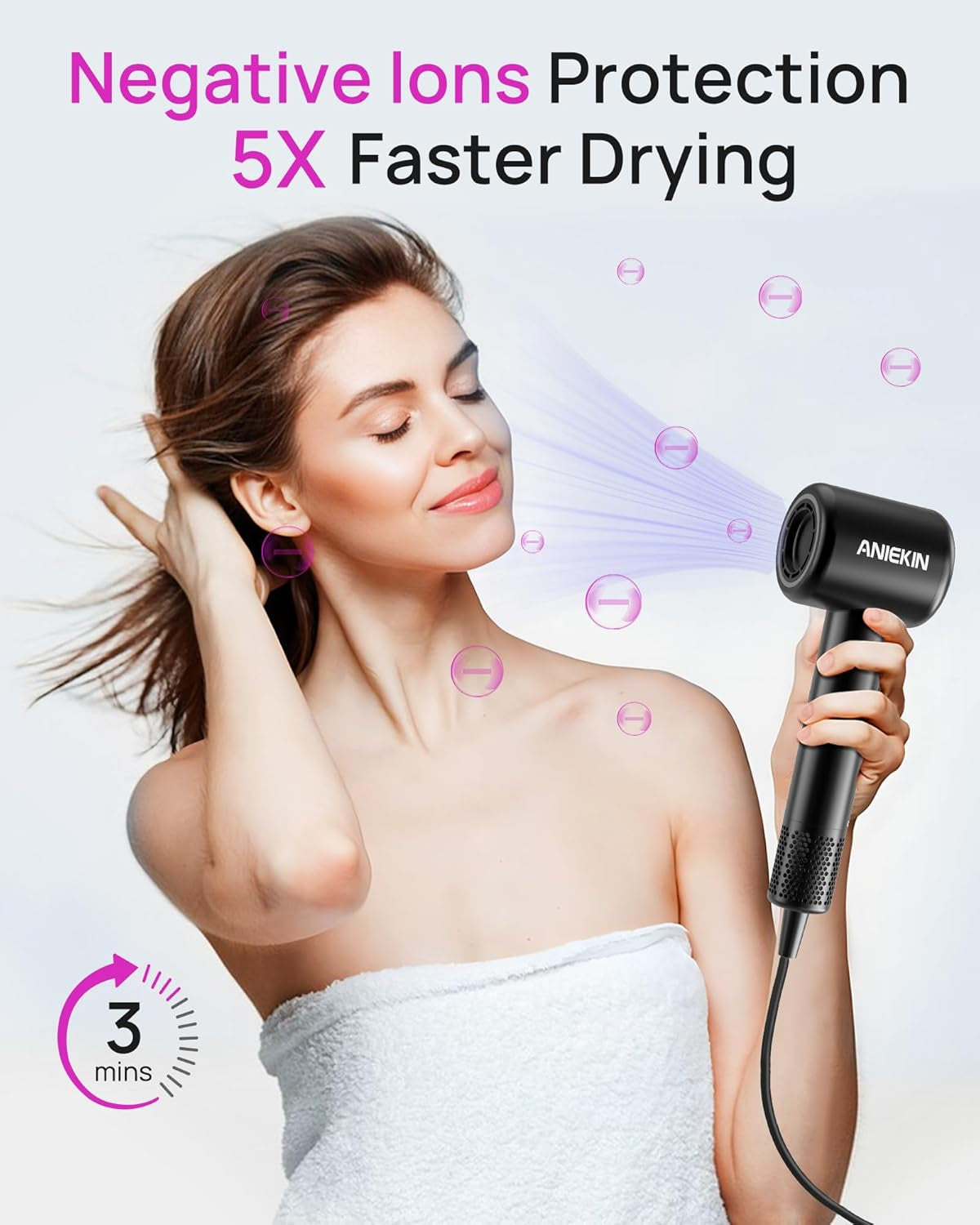 Hair Dryer, High-Speed Ionic Low Noise Blow Dryer with Brushless Motor for Fast Drying, Thermo-Control Quiet Compact Hair Blow Dryer with Magnetic Diffuser for Curly Hair for Home Travel Salon