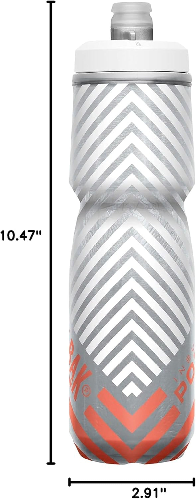 Podium Chill Insulated Bike Water Bottle - Easy Squeeze Bottle - Fits Most Bike Cages - 24Oz, Coral Stripe