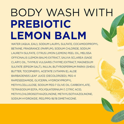 Body Wash with Pure Epsom Salt, with Prebiotic Lemon Balm & Sage, 24 Fl Oz (Pack of 4)