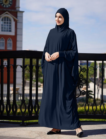 Muslim Dresses for Women One Piece Long Sleeve Islamic Prayer Ramadan Abaya Hooded Hijab Loose Maxi Kaftan Dubai Robe