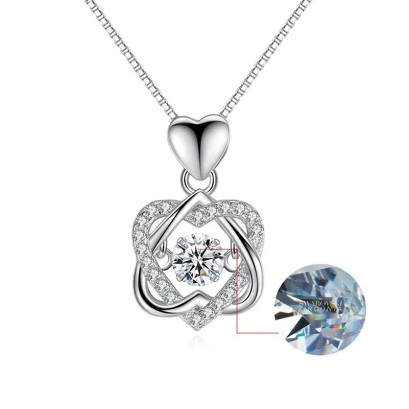 Fashion Romantic Double Heart Diamond Heartbeat Necklace Sapphire Flower Pendant Necklace with Zircon Rose Necklace for Women Engagement Jewelry