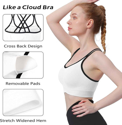 Cross Back Sports Bra for Women Padded Strappy Yoga Bra Medium Support Workout Bra for Athletic Gym Fitness 3 Pack
