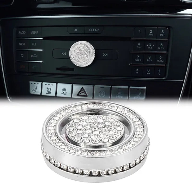 Car Bling Rhinestone Multimedia Volume Audio Knob Trim Interior Accessories Set for Mercedes Benz a B C E S GLA GLK CLA CLS Silver Tone