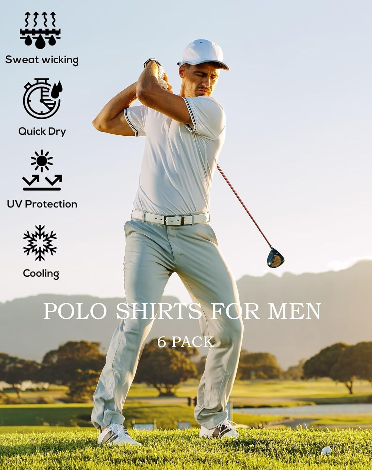 6 Pack Mens Polo Shirts Performance Short Sleeve Golf Shirt Moisture Wicking Athletic Casual Collared T-Shirt