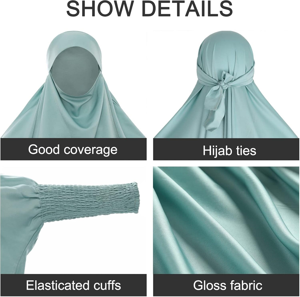 Women'S Solid Abaya Muslim Dress One-Piece Full Length Prayer Robe Overall Hijab Thobe Hooded Abaya Dress