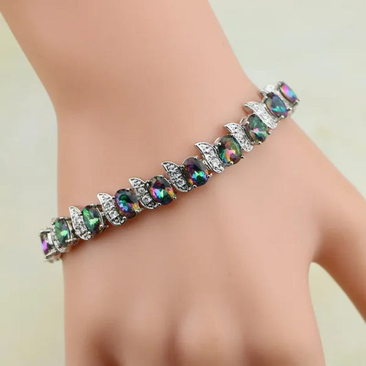 Mystic Rainbow Fire Created Topaz 925 Silver Bracelet Charm For Women