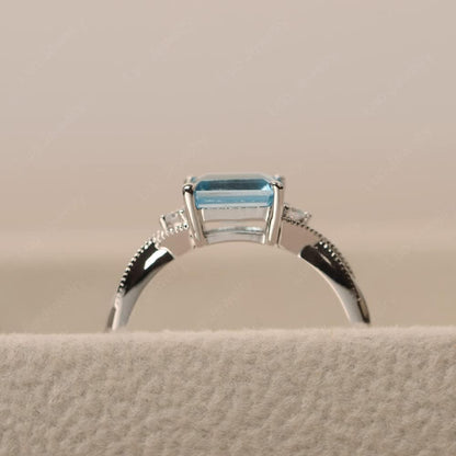 LUO 925 Sterling Silver Emerald Cut 7X5 MM Gemstone Ring East West Dainty Promise Ring for Women