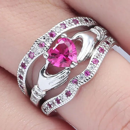 3-piece heart amethyst women's ring wedding ring set green red blue fashion jewelry size 5-12