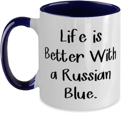 Useful Russian Blue Cat Two Tone 11Oz Mug, Life Is Better, Gifts for Cat Lovers, Present from Friends, Cup for Russian Blue Cat, Funny Russian Blue Cat Mug Gifts, Russian Blue Cat Funny Mug Gifts,