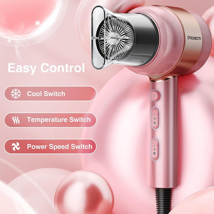 Professional Ionic Blow Dryer with Diffuser and Nozzle - 1875W Compact Dryer for Curly/Straight Hair Fast Drying, Lightweight for Home Salon Travel