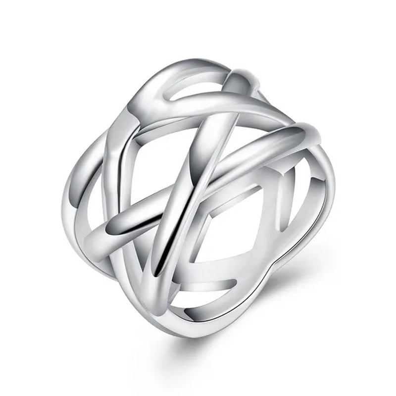 Women Men Exquisite 925 Sterling Silver Cross Fishing Net Rings Bride Princess Wedding Engagement Jewelry
