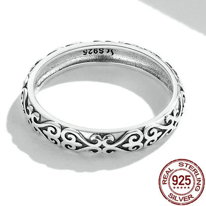 Simple 925 Sterling Silver Retro Exquisite Pattern Ring for Women Jewelry Gift