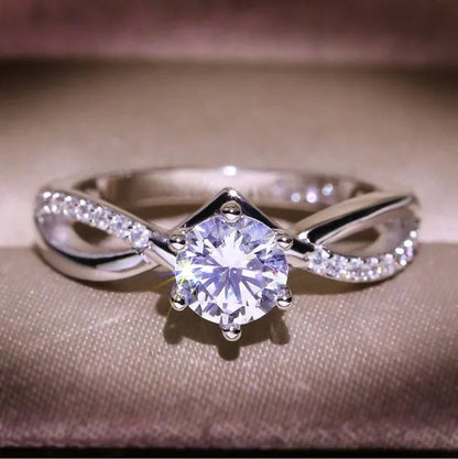 Six-Pronged Colorless Moissanite Infinity Engagement Ring In Infinity Ring Diamond Infinity Wedding Band  Infinity Ring Diamond Twist Ring Half-Way Infinity Ring Engagement Ring Anniversary Ring Rings for Women Fashion Jewelry