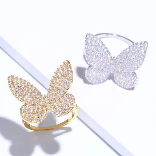 Silver Ring Butterfly ring Statement Crown Ring Natural Gemstones Ring Wedding Bride Engagement Band Charm Party Ring Jewelry