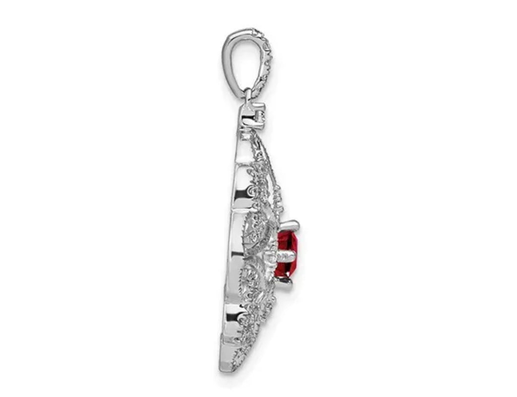 1/3 Carat (ctw) Natural Ruby Pendant Necklace in 14K White Gold with Diamonds 1/3 Carat (ctw) and Chain