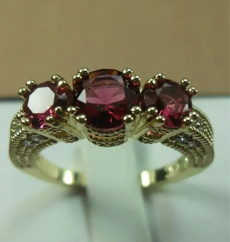Natural 2.66CT Ruby Diamond 14K Yellow Gold Ring Size 6-10