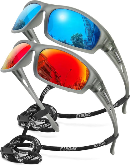 Polarized Sports Sunglasses for Men 100% UV Protection Wrap Around Unbreakable Sun Glasses for Fishing Driving