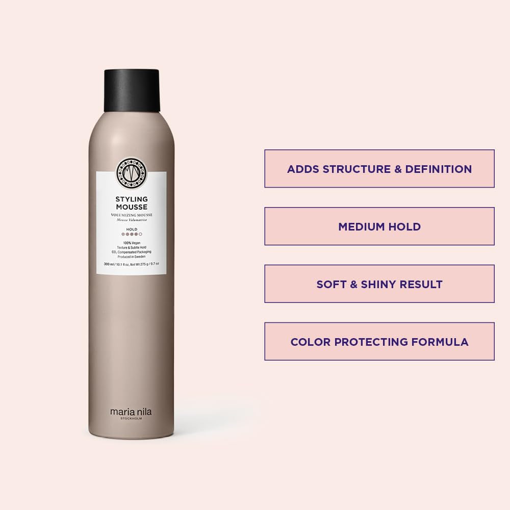 Styling Mousse, Hold 4/5, Gives Volume & Reduces Static Hair, Antioxidant Preserves Hair Color, 100% Vegan & Sulfate/Paraben Free