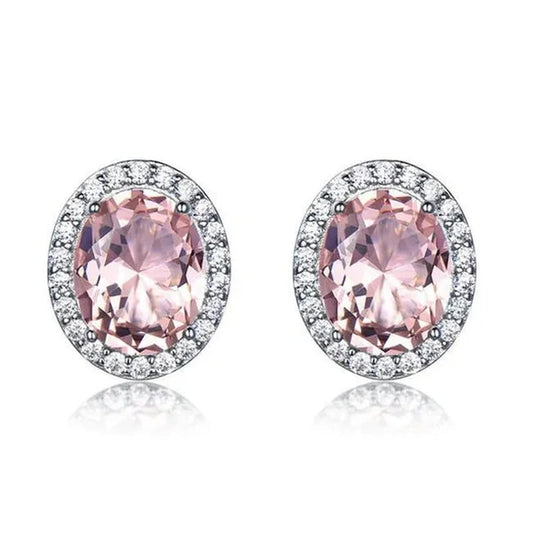 Majesty Diamonds MDS210248 Oval Pink Nano Morganite Stud Earrings in 0.925 White Sterling Silver