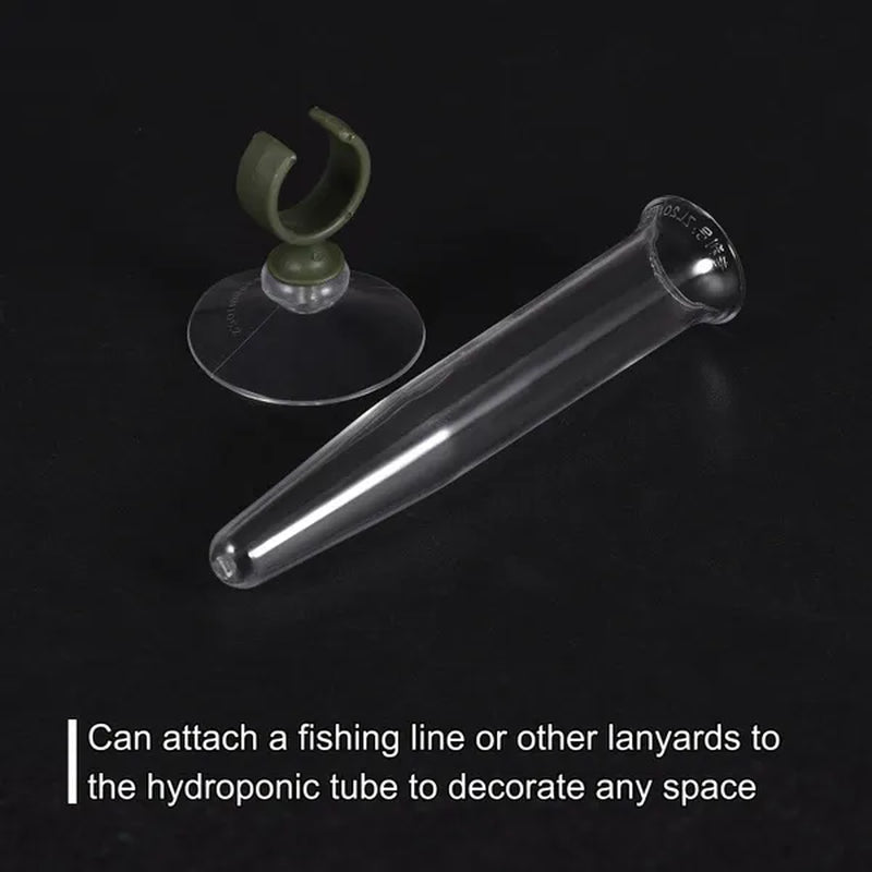 Floral Water Tubes with Suction Cup 0.6" ID 4" Plastic Wall Hanging Vase for Plants Flower Arrangement, Clear Pack of 4