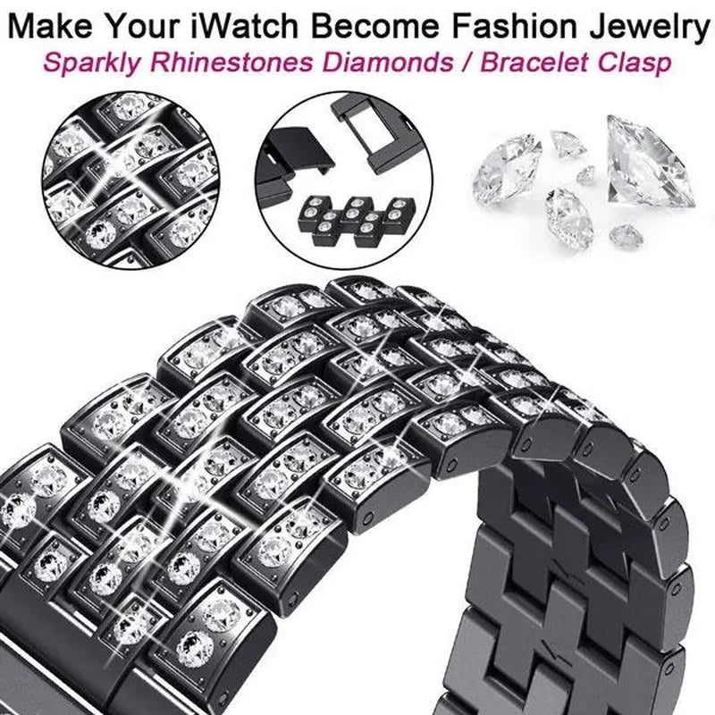 Compatible with Apple Watch Bands 44mm 42mm 40mm 38mm for iWatch Strap Series 6/SE/5/4/3/2/1 Replacement Metal Wristband Bling Diamond Band