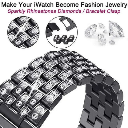 Compatible with Apple Watch Bands 44mm 42mm 40mm 38mm for iWatch Strap Series 6/SE/5/4/3/2/1 Replacement Metal Wristband Bling Diamond Band