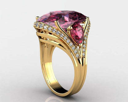 Vintage 925 Sterling Silver Ruby Ring Cocktail Rings Oval Cut Red Gem Cubic Zirconia Anniversary Promise Ring CZ 3-Stone Eternity Engagement Wedding Band Ring for Women