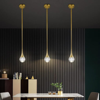 Pendant Light Fixtures 1-Light Mini Pendant Lighting for Kitchen，Gold Globe Pendant LED Light Fixture，Teardrop Crystal Pendant Light for Bedroom Dining Room Bar