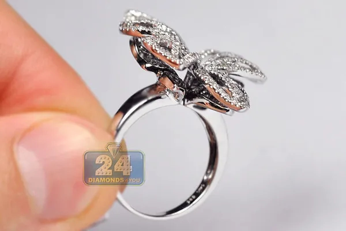 Dazzling 925 Sterling Silver Natural Gemstone White Sapphire Diamond Butterfly Brand Ring Wedding Engagement Jewelry