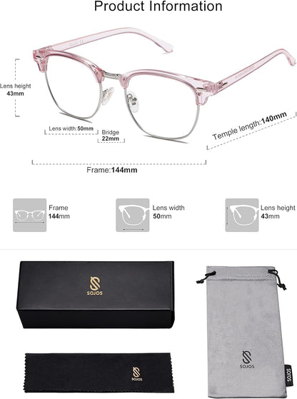 Retro Semi Rimless Blue Light Blocking Glasses Half Horn Rimmed Eyeglasses SJ5018