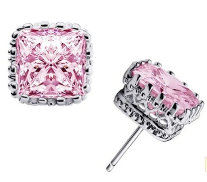 Wholesale jewelry lovers senior men and women crown carved White Sapphire & Pink Sapphire earrings gift 6MM