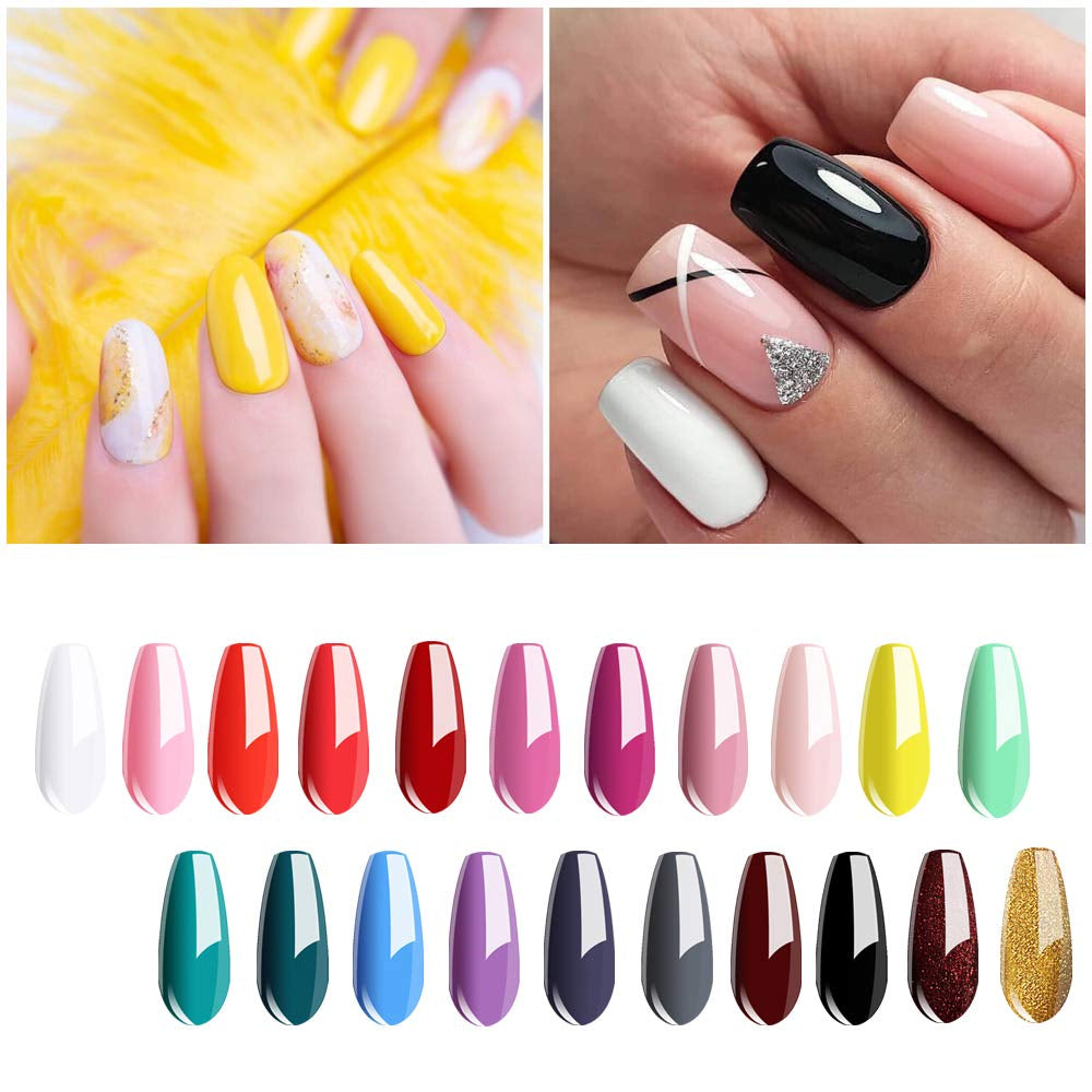 24pcs Gel Nail Polish Set Soak Off UV LED Glitter Gel Polish Pink Red Teal Nude Gel Colors Base Top Coats Nail Art Manicure Starter Kit 8ml #013