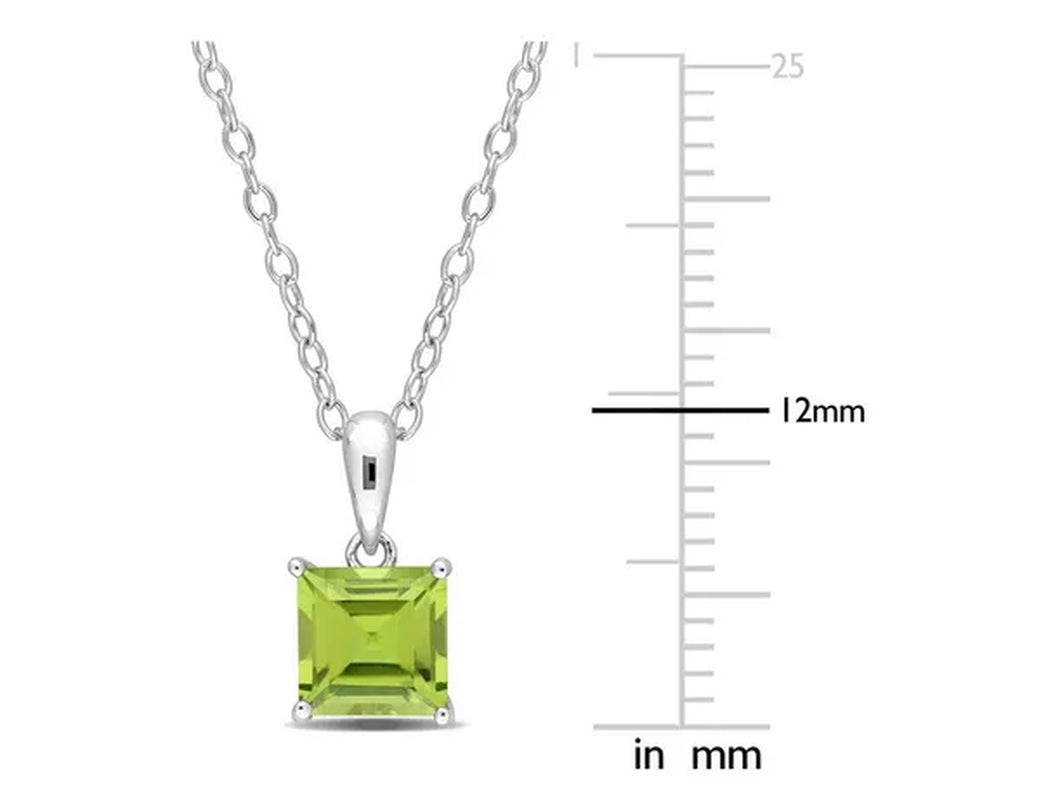1.20 Carat (ctw) Princess-Cut Peridot Solitaire Pendant Necklace in Sterling Silver with Chain