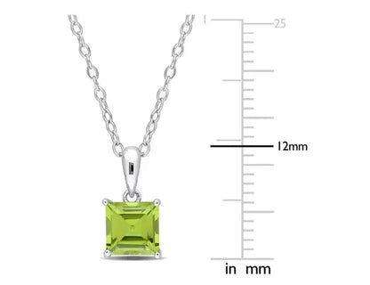 1.20 Carat (ctw) Princess-Cut Peridot Solitaire Pendant Necklace in Sterling Silver with Chain