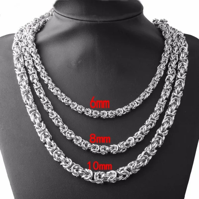 6mm 8mm 10mm Wide 16-32 Inches Custom Size Men's Cool Stainless Steel Silver Color Round Byzantine Chain Necklace