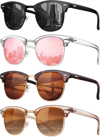 Classic Polarized Sunglasses for Men and Women Retro Style Semi Rimless Frame Sun Glasses 100% UV Protection Goggles