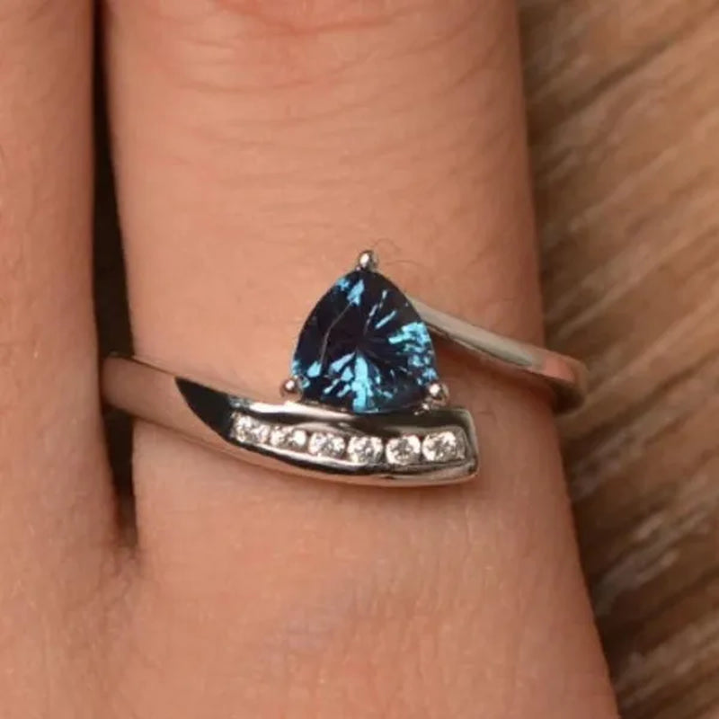 Genuine STriangle Topaz Rings for Women Bridal Wedding Gemstone Rings
