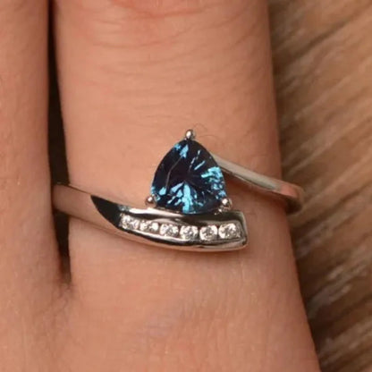Genuine STriangle Topaz Rings for Women Bridal Wedding Gemstone Rings