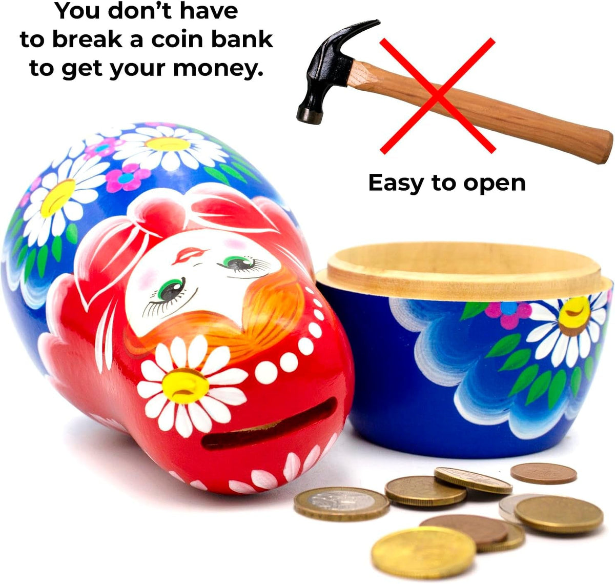 Russian Nesting Dolls Piggy Banks 6'' - Matryoshka Dolls Saving Money Bank - Matryoshka Wooden Nesting Doll Piggy Bank - Russian Doll Money Saving Box