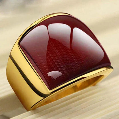 Vintage Men's Gemstone Ring Stainless Steel Single White Red Opal Rings Jewelry Gift for Men Women Boyfriend Girlfriend