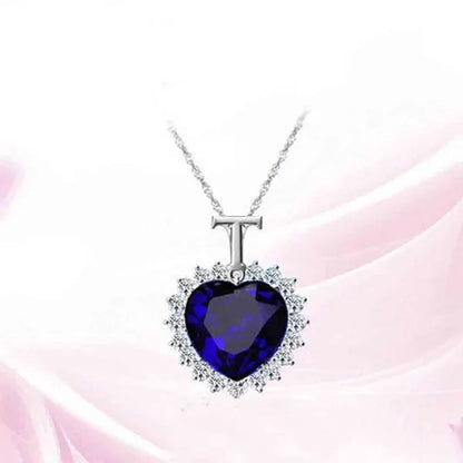 New Titanic Heart of the Ocean Sapphire Crystal Chain Necklace Pendant Plate Jewelry (Color/Blue)