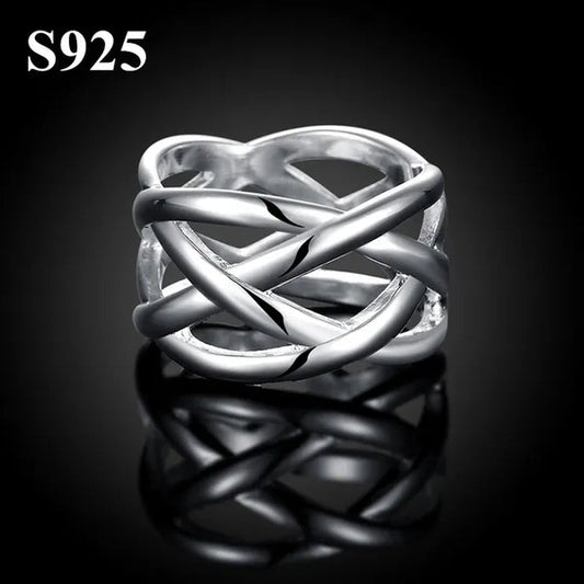 Women Men Exquisite 925 Sterling Silver Cross Fishing Net Rings Bride Princess Wedding Engagement Jewelry