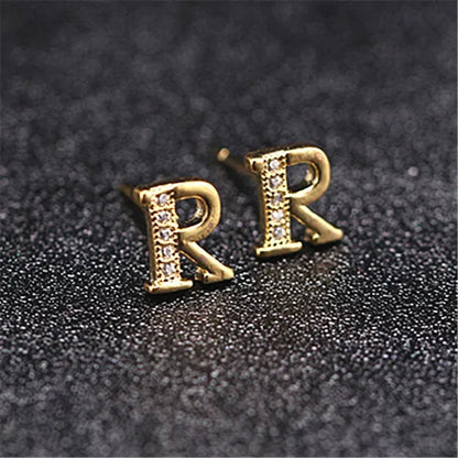 New Diamond Letter  Stud Earrings Women Fashion Earrings 26 Letters A-Z